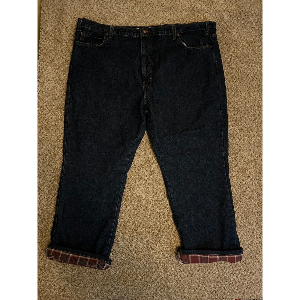 Dickies Men's Jeans 44x32 Dark Wash Blue Flannel Lined Relaxed Fit Heavyweight